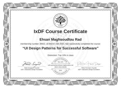 UI Design Patterns for Successful Software certificate