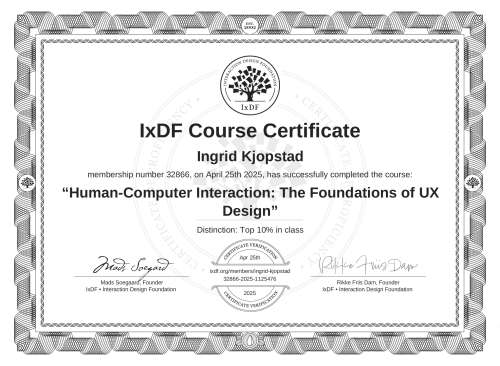 Human-Computer Interaction: The Foundations of UX Design certificate