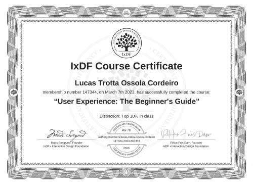 User Experience: The Beginner's Guide certificate