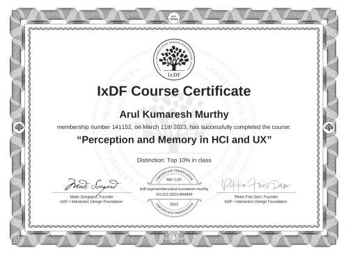 Perception and Memory in HCI and UX certificate