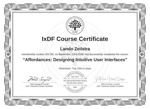 Affordances: Designing Intuitive User Interfaces certificate