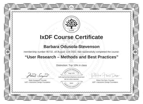 User Research – Methods and Best Practices certificate