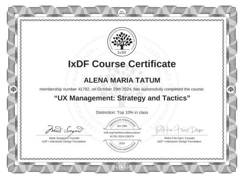 UX Management: Strategy and Tactics certificate