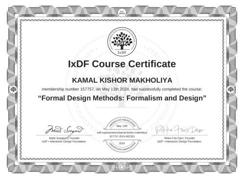 Formal Design Methods: Formalism and Design certificate