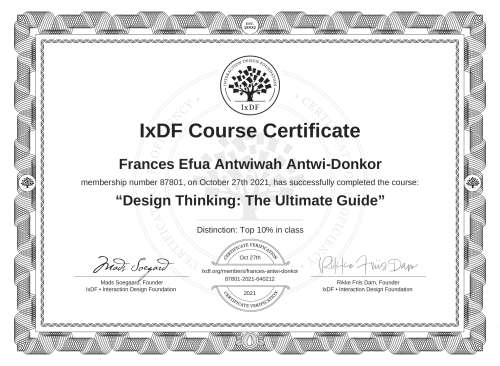 Design Thinking: The Ultimate Guide certificate