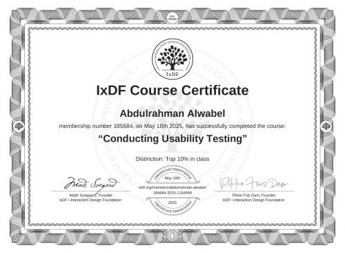 Conducting Usability Testing certificate