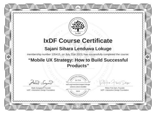 Mobile UX Strategy: How to Build Successful Products certificate