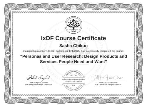 Personas and User Research: Design Products and Services People Need and Want certificate