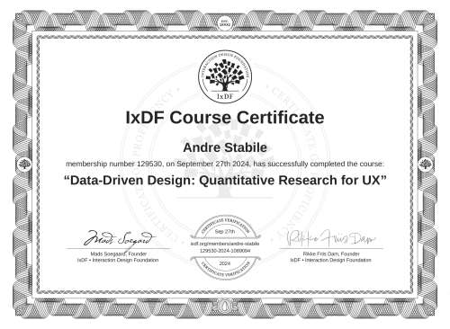 Data-Driven Design: Quantitative Research for UX certificate