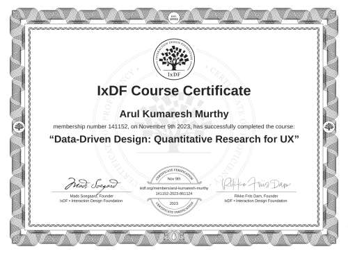 Data-Driven Design: Quantitative Research for UX certificate