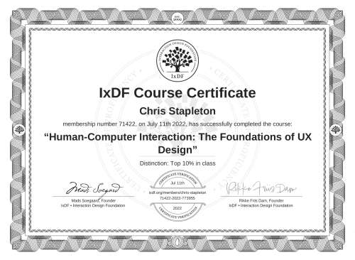 Human-Computer Interaction: The Foundations of UX Design certificate