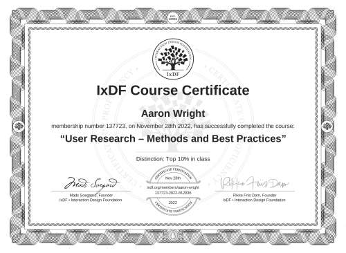 User Research – Methods and Best Practices certificate