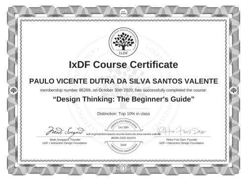 Design Thinking: The Beginner's Guide certificate
