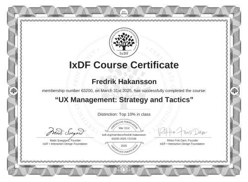 UX Management: Strategy and Tactics certificate