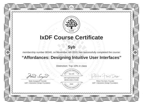 Affordances: Designing Intuitive User Interfaces certificate