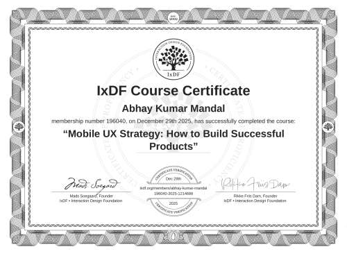 Mobile UX Strategy: How to Build Successful Products certificate