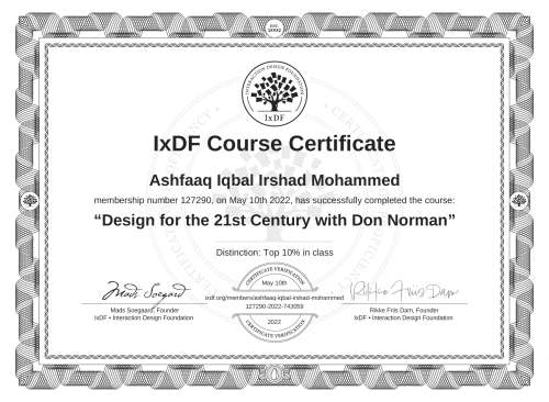 Design for the 21st Century with Don Norman certificate
