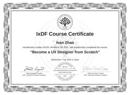 Become a UX Designer from Scratch certificate
