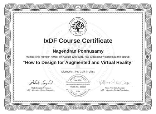 How to Design for Augmented and Virtual Reality certificate
