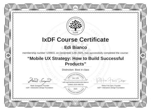 Mobile UX Strategy: How to Build Successful Products certificate