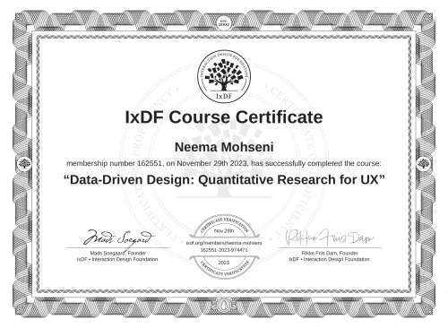 Data-Driven Design: Quantitative Research for UX certificate