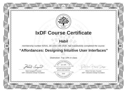 Affordances: Designing Intuitive User Interfaces certificate