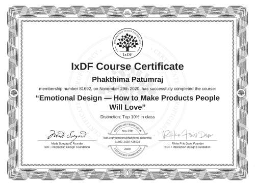 Emotional Design — How to Make Products People Will Love certificate
