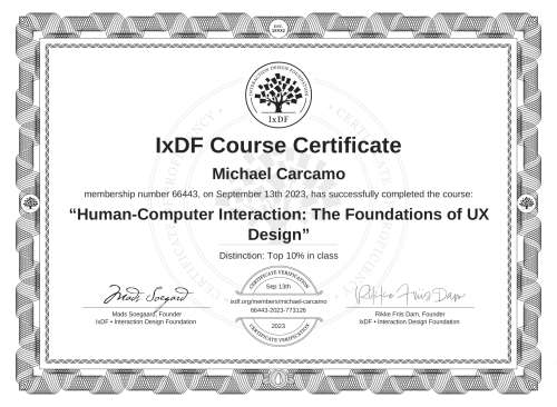 Human-Computer Interaction: The Foundations of UX Design certificate