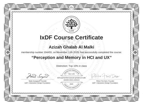 Perception and Memory in HCI and UX certificate