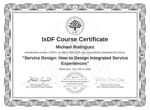 Service Design: How to Design Integrated Service Experiences certificate