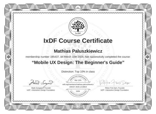 Mobile UX Design: The Beginner's Guide certificate