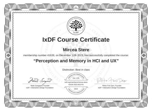 Perception and Memory in HCI and UX certificate