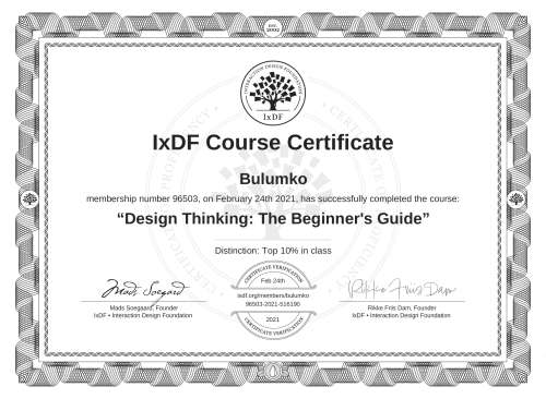 Design Thinking: The Beginner's Guide certificate