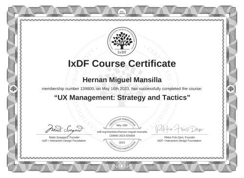 UX Management: Strategy and Tactics certificate