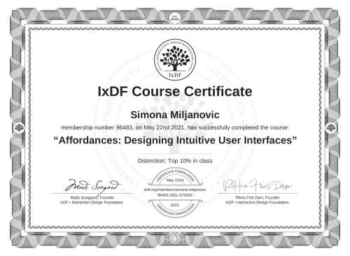 Affordances: Designing Intuitive User Interfaces certificate
