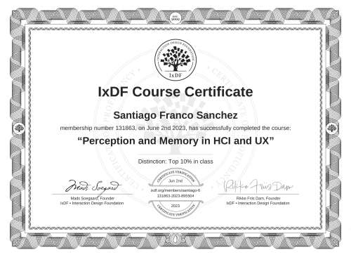 Perception and Memory in HCI and UX certificate
