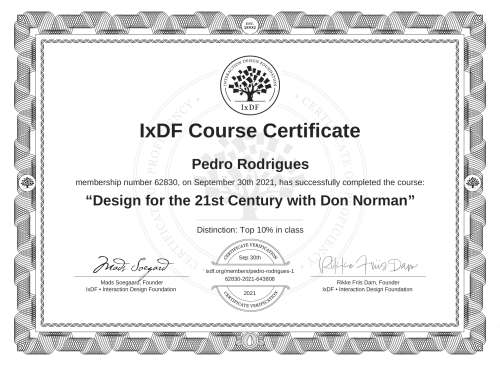 Design for the 21st Century with Don Norman certificate
