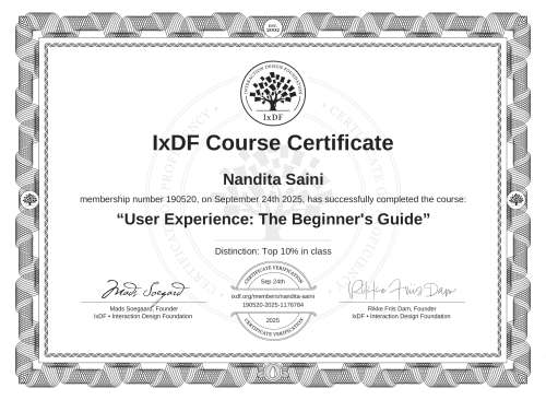 User Experience: The Beginner's Guide certificate