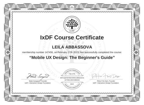 Mobile UX Design: The Beginner's Guide certificate