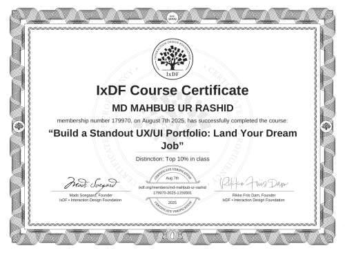 Build a Standout UX/UI Portfolio: Land Your Dream Job certificate