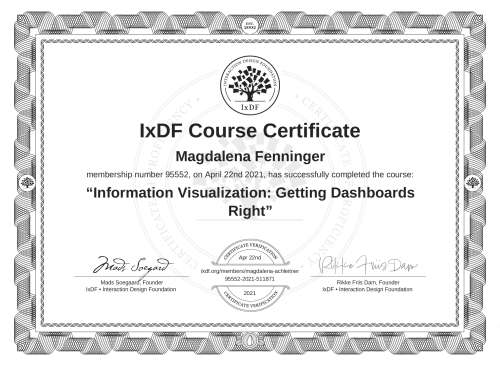 Information Visualization: Getting Dashboards Right certificate