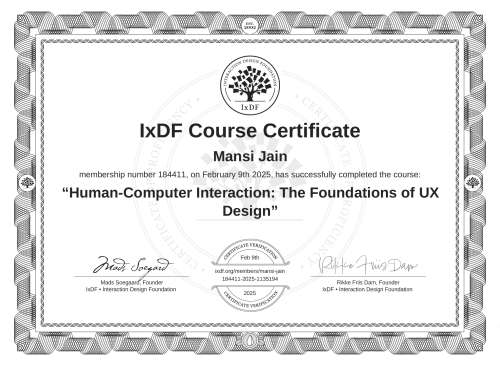 Human-Computer Interaction: The Foundations of UX Design certificate