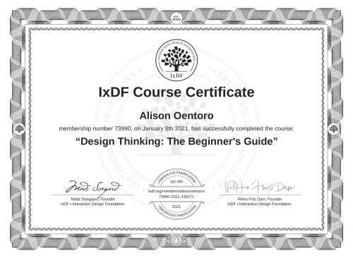 Design Thinking: The Beginner's Guide certificate