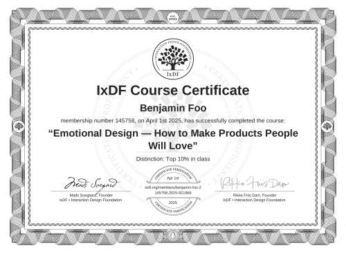 Emotional Design — How to Make Products People Will Love certificate