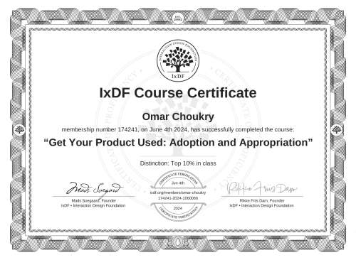 Get Your Product Used: Adoption and Appropriation certificate