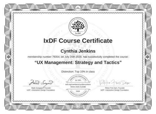 UX Management: Strategy and Tactics certificate