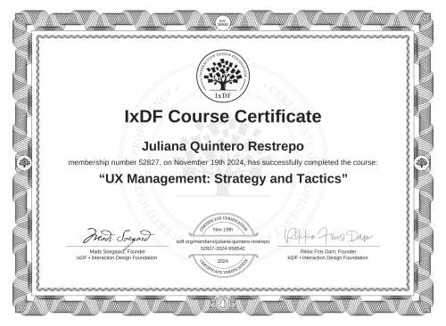 UX Management: Strategy and Tactics certificate
