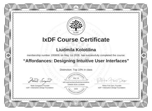Affordances: Designing Intuitive User Interfaces certificate