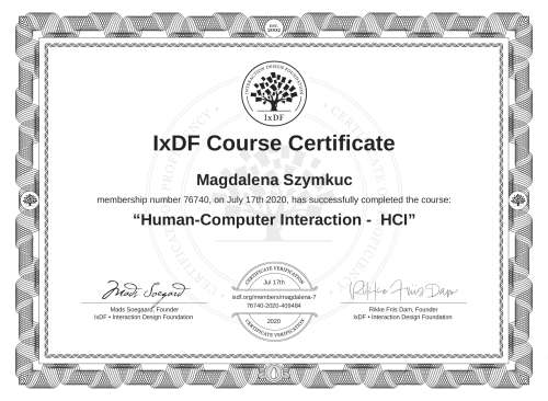 Human-Computer Interaction -  HCI certificate