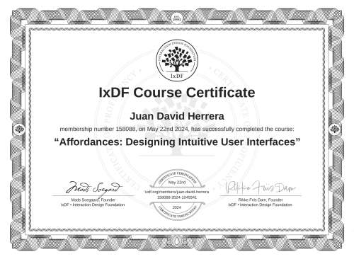 Affordances: Designing Intuitive User Interfaces certificate